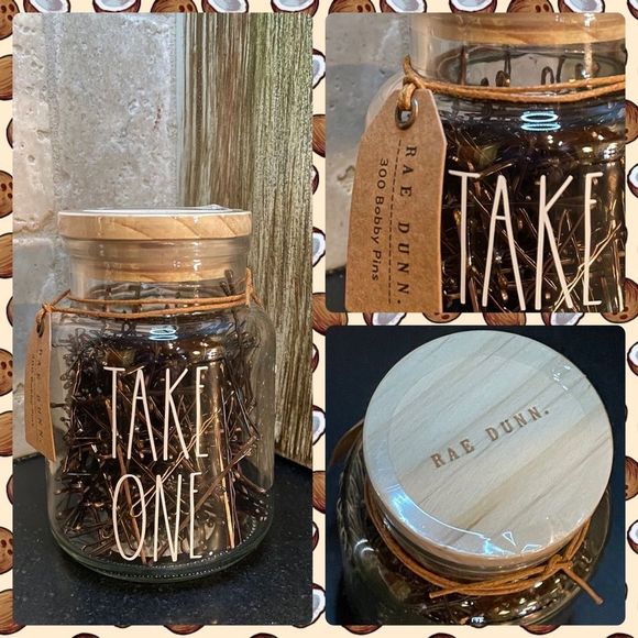 Rae Dunn Hair Rae Dunn Take One 30 Bobby Pins Glass Containers With Wood Lids Poshmark